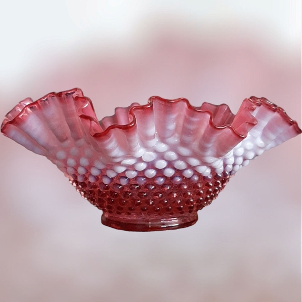 Vintage Fenton Cranberry Opalescent Glass Bowl